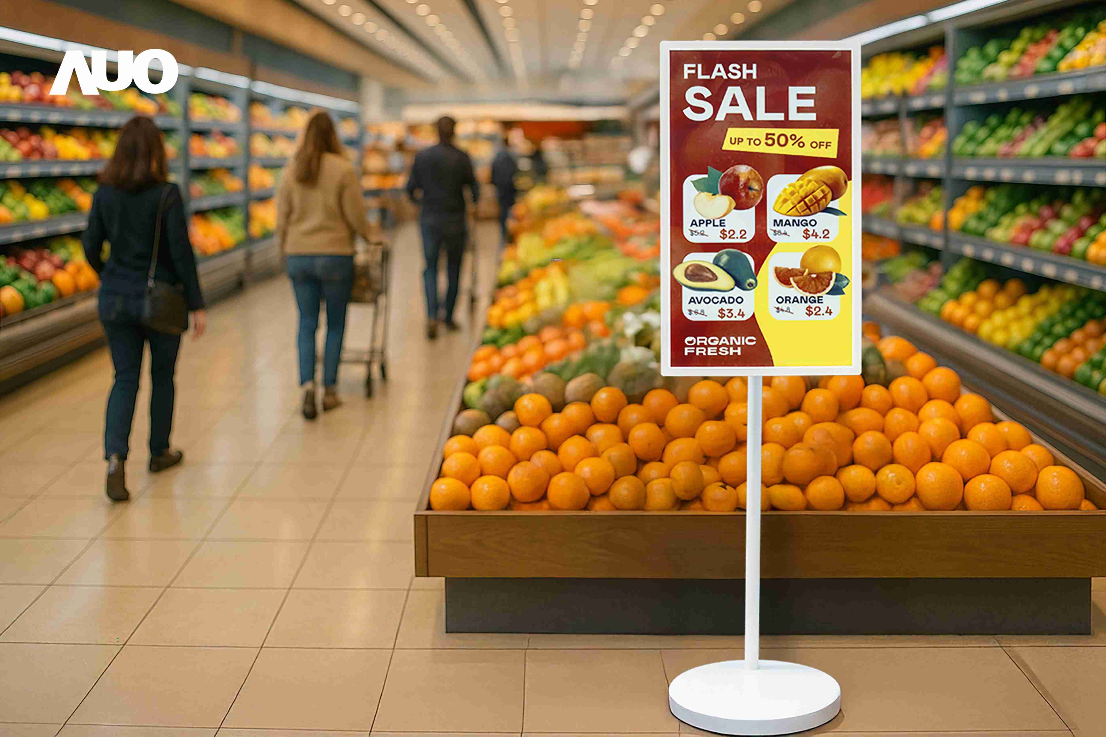 达擎首亮相低功耗、、、、全彩的〝aecoPost电子纸解决方案〞，，仅在更新画面时需要微量的电力驱动，，无需布建电线的便捷设计，，使其可灵活应用、、、、随意置放，，，并可透过云端或行动装置app，，，轻松管理及排程广告内容，，晋升店头营销利器。。